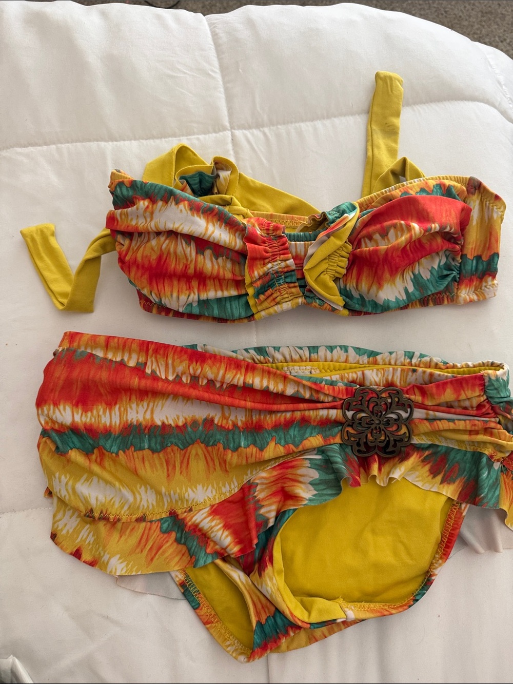 BECCA Multicolor Tie-Dye Bandeau Bikini Set